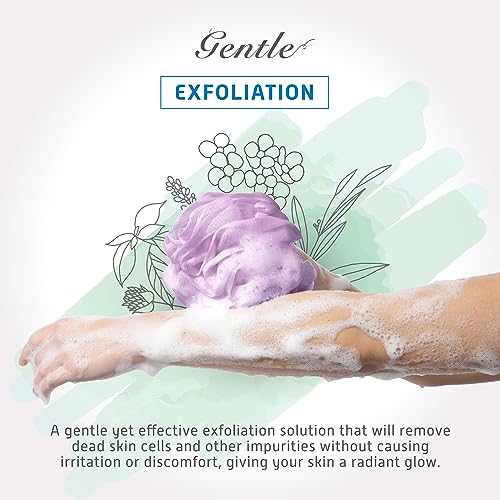 Spongentle Shower Loofah Bath Sponge, Body Scrubber with Soft Mesh, Exfoliating Bath Pouf and Body Wash Sponge for Women and Men, Bath Accessories Cleaning Tool, Large 60g 4 Pack - style: Ocean Breeze