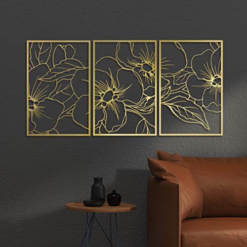 Vivegate Gold Minimalist Floral Single Line Metal Wall Art Decor - 18"X12" 3 Packs Gold Floral Abstract Minimalist Lines Wall signs for Hanging home wall decor - color: Gold