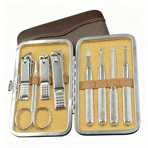 Manicure Set for Men and Women Professional Nail Clippers Kit with Travel Case Stainless Steel Pedicure Grooming Tools Accessories Nail Care Tools with Leather Case,Mothers Day - color: Brown-8pcs