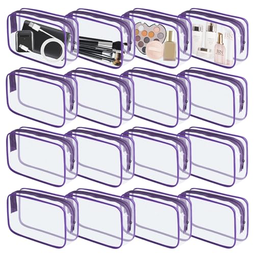 YedsIntu 16 Pieces Clear Makeup Bag PVC Zippered Clear Toiletry Carry Pouch Portable Cosmetics Bag Waterproof Makeup Bag Vinyl Plastic Organizer Case for Travel Vacation Bathroom (Purple-M) - color: Purple-M