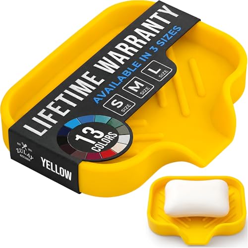Zulay Kitchen Small Silicone Sponge Holder (4.9x3.3”) – Space-Saving Sink Organizer Tray for Sponge, Soap, Brush & More – Compact Non-Slip Dish for Kitchen & Bathroom (Yellow) - color: Yellow (Small), size: Small (4.9x3.3)
