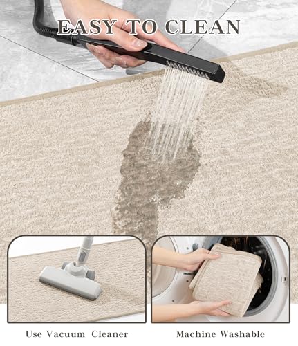 chakme Bathroom Rug Sets 2 Piece, Ultra Thin Bath Rug Set Quick Dry Bath Mat, Absorbent Bath Mat for Bathroom Non Slip Machine Washable, (Light Beige) - color: Light Beige, size: 2Piece