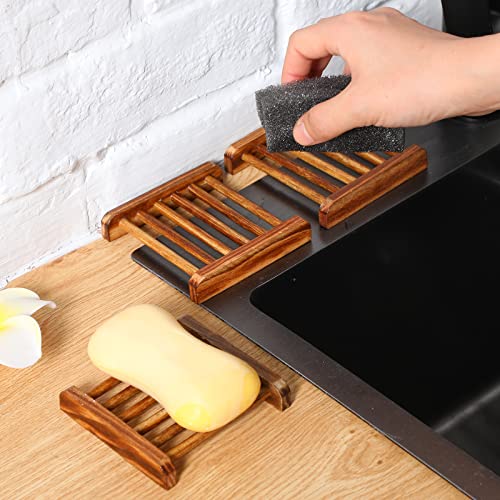 Amyhill 25 Pcs Bamboo Wood Soap Dish Bulk Bathroom Wooden Soap Holder Savers Self Draining Dishes Handcraft Tray, 3.3 x 3.3 x 0.67 Inch (Charcoal Color) - color: Charcoal Color