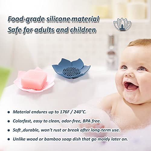 2 Pack Silicone Soap Tray Dishes Soap Holder Saver Draining Bathroom Shower Sink Bathtub - color: 2 Pack, Pink + Blue