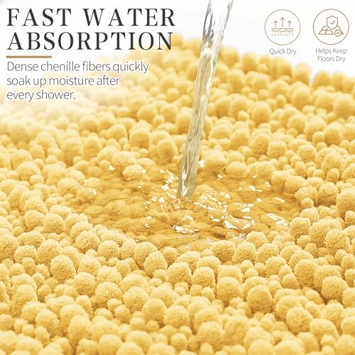 Yimobra Bathroom Rugs Non Slip Washable - Ultra Soft Absorbent Chenille Bath Mat, Quick Dry Shaggy Floor Carpet for Tub Shower, Yellow Home Decor Accessories, 24x17 Inch - color: Yellow, size: 24" X 17"