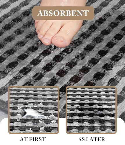 YIHOUSE Grey Bathroom Rugs Set 3 Pieces, Gray Checkered Absorbent Bath Mat Sets Quick Dry, Woven Soft Bath Rugs Non Slip, Thin Washable Rugs for Bathroom - color: Dark Grey, size: 3 Pieces