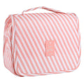 Pengxiaomei Hanging Toiletry Bag, Pink Striped Waterproof Cosmetic Bag Portable Makeup Pouch Pink Stripe Travel Bag with Handle for Kids Teen Girls Tea Party - color: Pink
