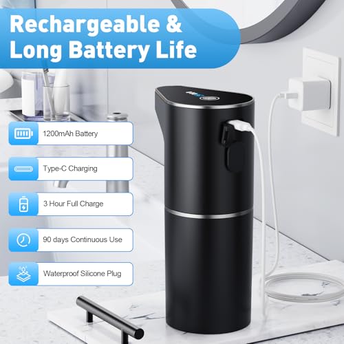 Fantictas Automatic Soap Dispenser,Touchless Hand Wall Mount Rechargeable 3 Gear Adjustable Electric Soap Dispenser 350ml with Infrared Motion Sensor for Bathroom,Kitchen,Office, Black Gel - color: Black, style: Gel