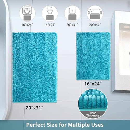 Civkor Turquoise Bathroom Rugs, Bathroom Rugs Set with Non Slip Backing, Luxury Shiny Chenille Teal Bath Mats Rug Machine Washable and Quick Dry, 31x20 and 24x16 Inch - color: Turquoise, size: 1'8" x 2'7" (Rectangular)