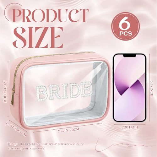 Abbylike 6 Pcs Clear Makeup Bags Bulk PU Leather Cosmetic Pouches Transparent Toiletry Bags with Zipper Waterproof Purse Skincare Car Organizer for Girl Women Travel Gifts(Nude Pink) - color: Nude Pink