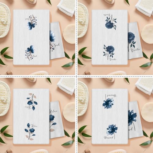Boho Botanical Bathroom Hand Towels Set of 4, Relax Breathe Soak Unwind Decorative Hand Towels for Gym Yoga Spa Bathroom Decor, 16x24 Inches(Style F) - color: F