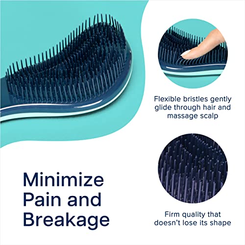 Crave Naturals Glide Thru Detangling Hair Brushes for Women - Detangler Brush for Curly or Straight, Wet or Dry Hair - Gentle on Tangles Comb - 7.5x3-Inch, Turquoise and Terrazzo (Pack of 2) - color: Navy Terrazzo & Turquoise, size: 2 Pack (Regular)