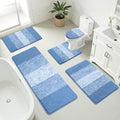 Bsmathom Bathroom Rugs Sets 5 Piece, Soft Absorbent Microfiber Bath Rugs with U-Shaped Contour Toilet Rug and Toilet Lid Cover, Thick Non-Slip Plush Shaggy Bath Mat Set,Blue - color: Blue, size: 18"x26"+20"x31"+20"x48"+U20"x24"+Cover19"x21"