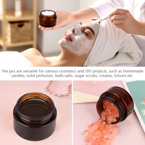 Accmor Glass Jars with Lids, 4 Pack 2 OZ Amber Makeup Sample Container with Inner Liners & Spatulas, Leak Proof Round Travel Cosmetic Storage for DIY Making Lotions, Creams, Body Scrub, Bath Salts - color: Amber, size: 2 Ounce