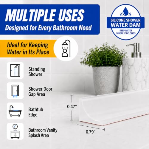 Shower Threshold Water Dam, 67 in Flexible Barrier, Transparent | Flexible peel-and-stick water barrier for shower thresholds, sink edges, and countertops; 67 x 0.79 x 0.47 in - color: Transparent, style: 67Inch