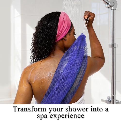 SubSahara Authentic African Net Sponge - 2 Pack Exfoliating Bath & Shower Loofah Sponge for Body & Face, Gentle Scrubber for All Skin Types, Travel, Durable (Dark Blue & Forest Green) - color: Dark Blue & Forest Green