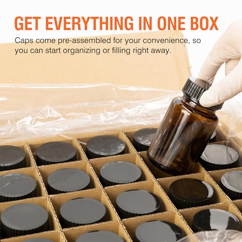 PEKYBIO 24 Pack Amber Glass Wide Mouth Packer Bottle, 120ml (4oz) Capacity with Black Screw Cap for Essential Oils, Laboratory, Sample Storage, Spices, Jewelry
