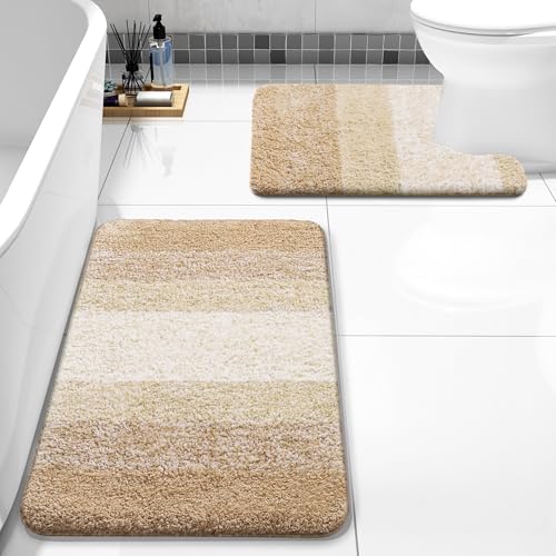 Arotive Bathroom Rugs Sets 2 Piece, Soft Absorbent Microfiber Bath Mats and U-Shaped Contour Toilet Rug, Machine Washable Dry Bath Mats for Bathroom, 24x16 and 24x20, Camel - color: Camel, size: 24" X 16" + U Shape 24" X 20"