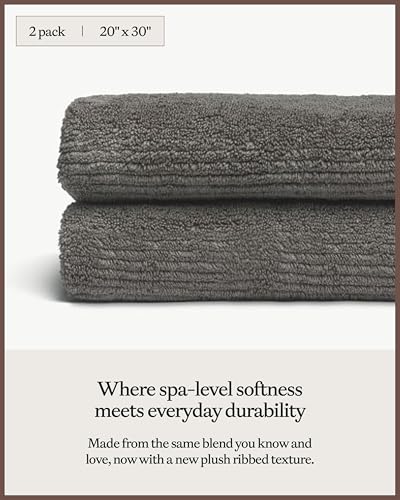 Cozy Earth Ribbed Hand Towel Set - 60% Cotton 40% Viscose from Bamboo Hand Towels - Soft & Absorbent Textured Ribbed Pattern - 2 Pack Charcoal - color: Charcoal, size: Hand Towel