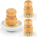 Bamboo Dish Scrub Brushes,Kitchen Wooden Cleaning Scrubbers Set for Washing Cast Iron Pan/Pot, Natural Sisal Bristles, Set of 3 - color: Ceramics Base + 3p Sisal Brushes, size: Regular size