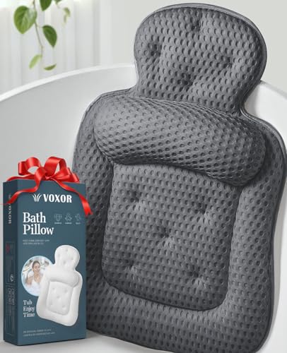 Bath Pillows for Tub, Comfortable Bathtub Cushion for Head and Neck with Soft 3D Mesh Fabric and 54 Non-Slip Suction Cups, Relaxing Tub and Shower Accessories Spa Gift Gray Standard - color: Gray, size: Standard