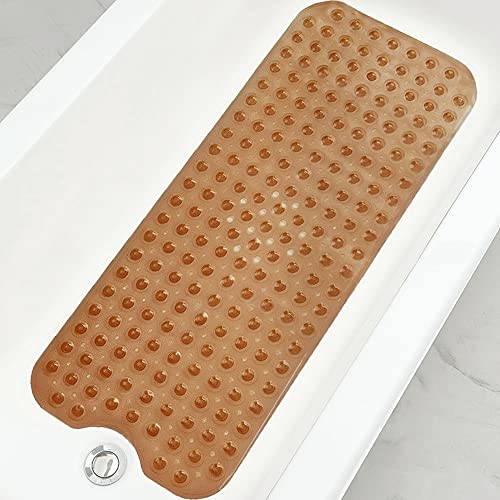 Bathtub and Shower Mats, Extra Long Non-Slip Bath Tub Mat 39 x 16 Inch, Machine Washable Bathmat with Suction Cups & Drain Holes for Bathroom Floor, Clear Brown - color: Clear Brown