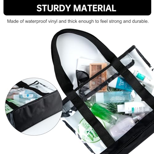 BORMELUN clear tote bag,Purse handle with zipper for work plastic transparent see through women - color: Black
