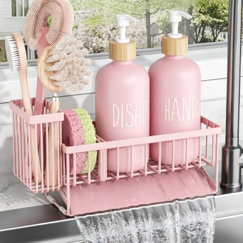 soap Dispenser (Pink Sponge Holder + Pink Bottle) - color: Pink Sponge Holder + Pink Bottle