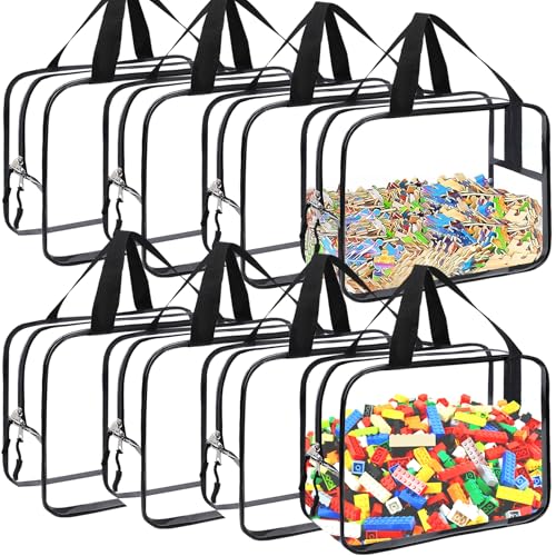 8 Packs Large Toy Storage Bags, Reusable Clear PVC Board Game Storage, Toy Storage Organizer Bags with Zipper for Building Blocks, Puzzle and Handmade Accessories, Clear Toiletry Bag - color: Black, size: Large