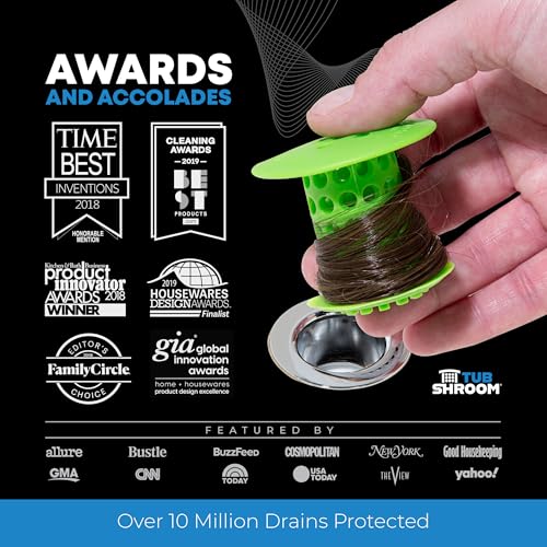 TubShroom Bathtub Drain Hair Catcher – In-Drain Tub Strainer & Clog Prevention Protector, Fits Standard 1.4”–1.75” Tub Drains, Easy Clean, Captures Human & Pet Hair out of Sight (Green) - color: Green