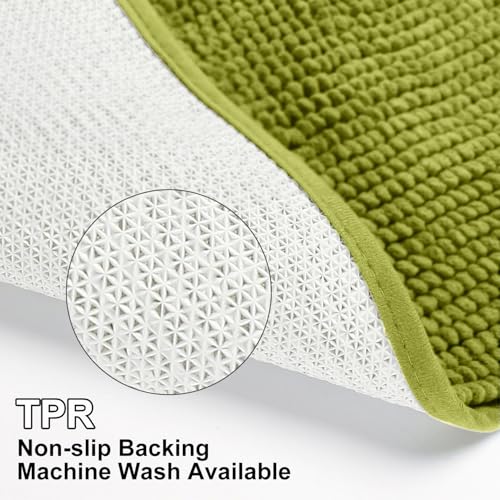Urvoix Bathroom Rugs Sets 3 Piece, Non-Slip Chenille Bath Rug - Ultra Soft, Washable, Super Absorbent Bath Mat for Bathroom, Toilet and Tub (Moderate Olive) - color: Moderate Olive