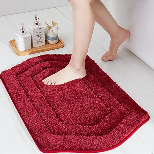 COSY HOMEER Extra Thick Bath Rugs for Bathroom - Anti-Slip Bath Linen Sets Mats Soft Plush 100% Strong Polyester Living Room Bedroom Water Absorbent(Red,20x32 - Inches) - color: Red, size: 1'8" x 2'8" (Oval)