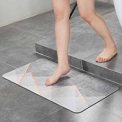 Stiio Bath Mat Rug, Super Absorbent Quick Dry Non-Slip Thin Bathroom Rugs, Easy Clean Washable Bathroom Floor Mat That Fit Under Door, Small Shower Door Mat for Bathtub, Sink, 15x23 inches, Grey - color: Grey Geometry, size: 1'3" x 1'11" (Rectangular)