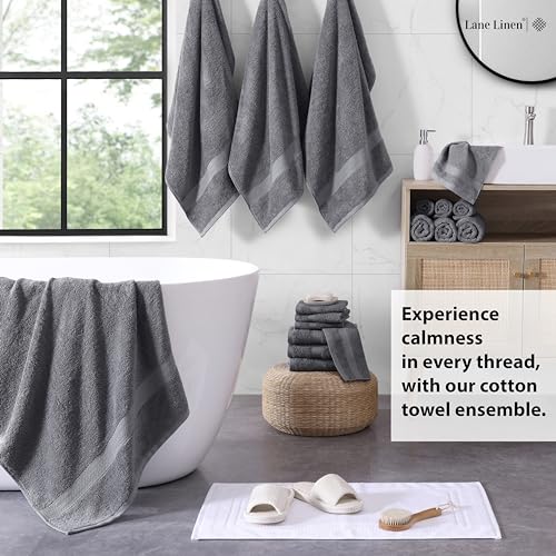 LANE LINEN 100% Cotton Towels for Bathroom - 18 Piece Family Pack - Super Soft & Quick Dry - 4 Bath, 8 Washcloth, 6 Hand Towels - Oeko TEX Certified, Machine Washable & Durable - Cool Grey - color: 01: Cool Grey, size: 18 Piece Towel Set