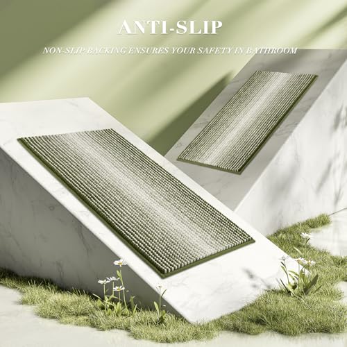 BSICPRO Bathroom Rugs and Mats Sets, 2 Piece Thick Absorbent Chenille Bath Mat Rug Set Non Slip, Soft Shaggy Bath Room Floor Mats for Bathroom, Machine Washable (Sage, 20" x 47" Plus 16" x 24") - color: Sage, size: 20" x 47" Plus 16" x 24"