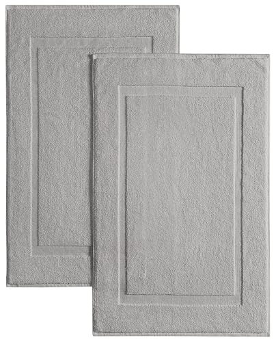 Casual Living Grey Cotton Bath Mats Set of 2 Towel Mats for Bathroom Floor Banded Rugs Soft Absorbent Ring Spun Cotton Washable Essentials Bathroom Shower Accessories, 34-inch x 21-inch, Grey - color: Grey