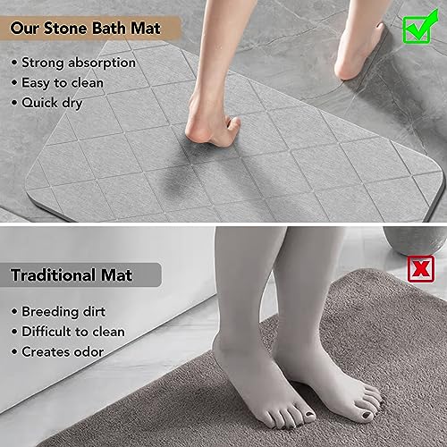 Stone Bath Mat, Diatomaceous Earth Shower Mat, Non-Slip Super Absorbent Quick Drying Bathroom Floor Mat, 2 Pack, Grey, Pattern 2 - color: Grey-chequer