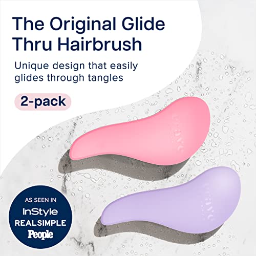 Crave Naturals Glide Thru Detangling Brush for Adults and Kids - Detangler Brush for Curly or Straight, Wet or Dry Hair - Gentle on Tangles Hair Comb - 7.5x3-Inch, Pink and Purple (Pack of 2) - color: Pink & Purple, size: 2 Pack (Regular)