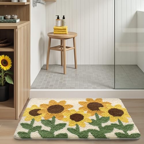 LUMI Bathroom Rug 20x32, Soft Absorbent Microfiber Bath Mats, Non-Slip Machine Wash Bath Mats for Bathroom, Shower and Bathtub Floor, Sunflower - color: E-amber Sunflower, size: 20"x32"