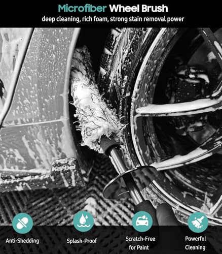 YeewayVeh 3PCS Wheel Cleaning Brush, Microfiber Flat Wheel Rim Cleaner Brush with 2 Extra Replaceable Cover, Car Cleaning Brush Kit for Wheels Tire Fenders Engine Exhaust Tips, Black&White - color: Black/White, size: 3 Pack