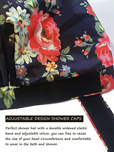 HIUMI Shower Cap for Women, Large Shower Cap for Long Hair Jumbo Adjustable Reusable Shower Caps Waterproof Bath Cap(Navy Blue) - color: navy blue