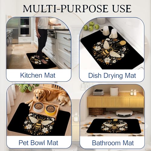 Elightvap Flowers and Bees Bathroom Mat Quick Drying Non Slip Bath Mats Absorbent,Bath Mat Quick Dry Bathroom Rug in Front of The Kitchen Sink, Shower Room, Bathtub,17 * 29.5 Inches - color: Flowers and Bees