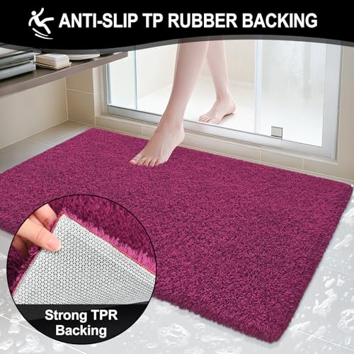 Bathroom Rugs 48"x24", Fluffy Soft Thick Absorbent Bath Mat Rubber Backing Quick Dry, Machine Washable Bath Mats for Bathroom Tub, Floor, Shower, Bedroom Home Decor Accessories, Burgundy - color: Burgundy, size: 48" x 24"