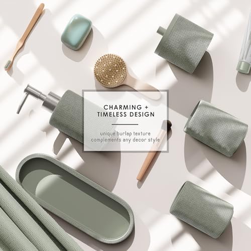 Clara Clark Sage Green Bathroom Set - Bathroom Sets with Shower Curtain and Rugs, 21PC Bathroom Accessory Set, Shower Curtain Set with Soap Dispenser & Toothbrush Holder - color: Sage Green, size: Complete Set + Bath Rugs