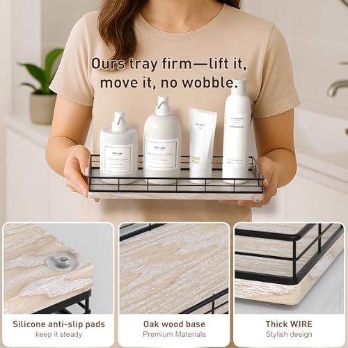 Toilet Paper Basket Organizer, Ash Wood Toilet Tank Tray with Metal Frame | Bathroom Counter Top Storage for Toilet Paper, Wipes & Decor, Modern Narrow Back of Tank Shelf Organizer, Black & Whitewashed - color: Black & Whitewashed, size: 13" x 6.5" x 2"