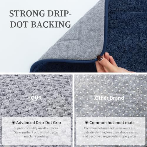 YIHOUSE Bathroom Rugs Sets 2 Piece, Towel-Like Soft Absorbent Thick High Density Memory Foam Bath Mat Set, Non-Slip Machine Washable Bath Rugs for Bathroom, Tub & Shower (24"x17"+24"x20"U, Dark Blue) - color: Dark Blue, size: 1'8" x 2' (17"x24"+20"x24"U)