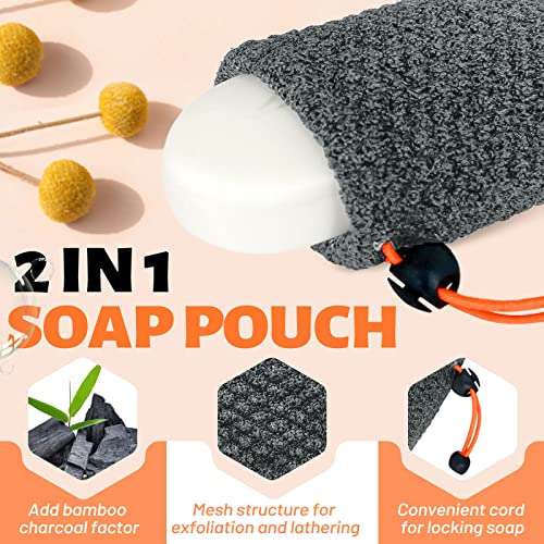 MIG4U Exfoliating Soap Bag for Shower 2 Pieces - Bar Soap Saver Pouch, Bamboo Body Scrubber Exfoliator Pocket in Travel Bathing, Grey, Double Layer - style: 2 Exfoliation Levels - Grey