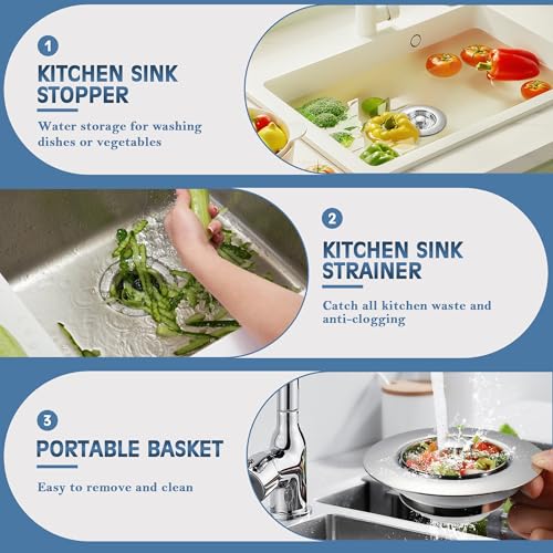 Kitchen Sink Drain Strainer 3 Pack, 304 Stainless Steel Pop Up Sink Stopper, Anti-Clogging Sink Drain Strainer for US Standard Kitchen Drain (Chrome) - color: Chrome, size: 3 Pack