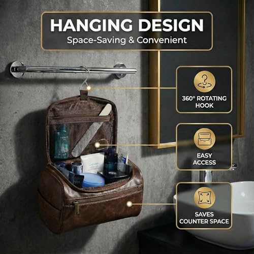 Men’s Hanging Toiletry Bag, Large Capacity Travel Dopp Kit Organizer for Business Trip – Waterproof Shaving Bag Multi-Compartment Storage for Grooming Essentials, Bathroom & Gym (Coffee) - color: Coffee