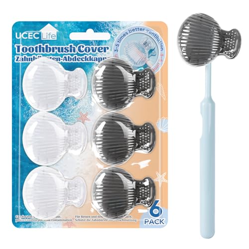 UCEC 6 Pack Travel Toothbrush Head Covers, Toothbrush Cover Cap Plastic Clip, Tooth Brush Cover for Travel, Camping, Bathroom, School, Business - color: Style 4